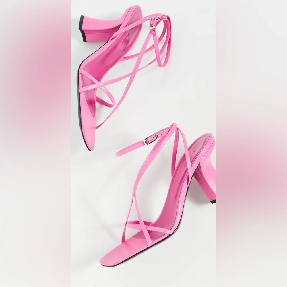 BY FAR / Neon pink Kersti Square-Toe Neon Leather Sandals Barbie strappy 40 10